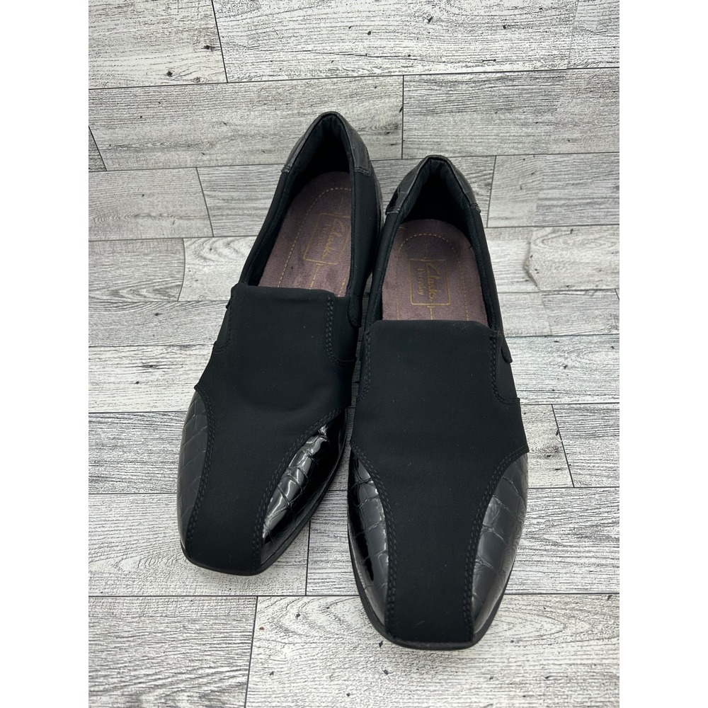 Clarks Everyday Active Air Black Croc Embossed Slip On Loafers 62430 Women Sz 9M